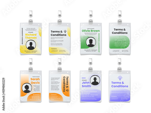 Business id card mockup hanged name badge design template set realistic vector illustration