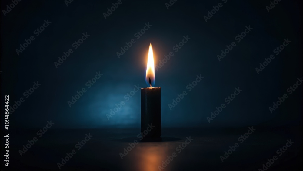 Single Lit Candle in a Dark Room with a Blue Haze Single Lit Candle in a Dark Room with a Blue Haze