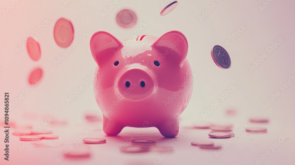 Pink Piggy Bank with Falling Coins: A Symbol of Savings and Financial Growth Pink Piggy Bank with Falling Coins: A Symbol of Savings and Financial Growth
