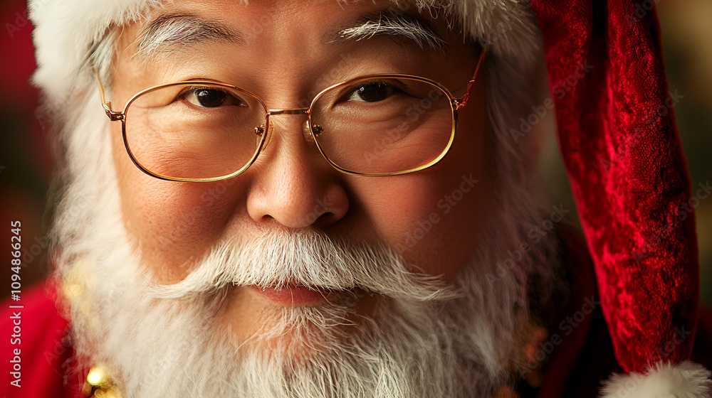 Venerable and Wise Asian Santa Claus with Penetrating Gaze Venerable and Wise Asian Santa Claus with Penetrating Gaze