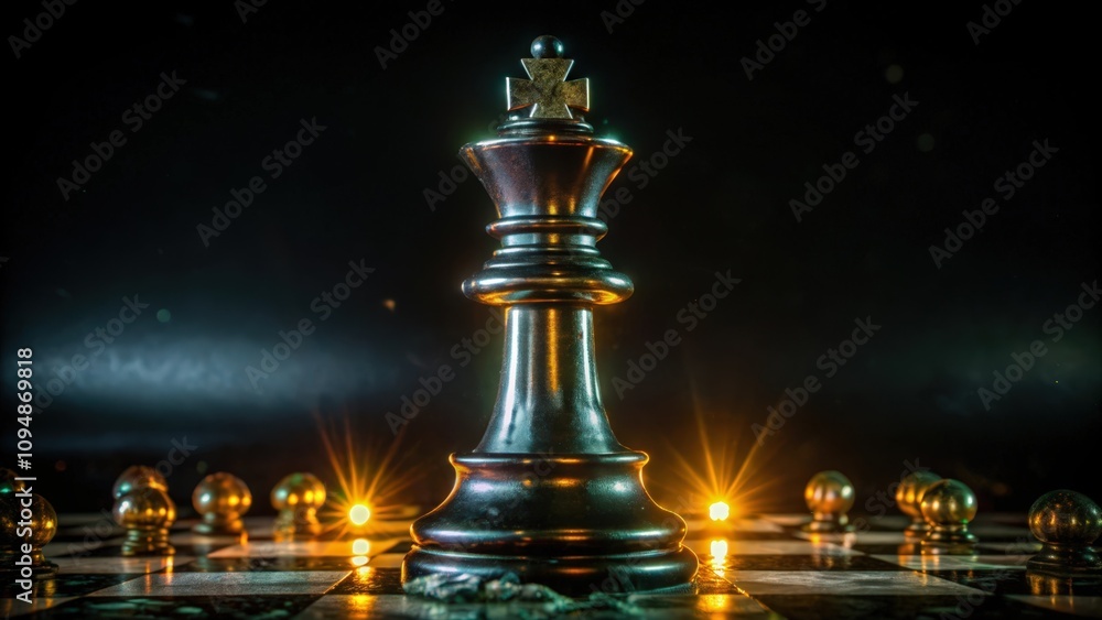 A Black Chess King Stands Alone on the Board A Black Chess King Stands Alone on the Board