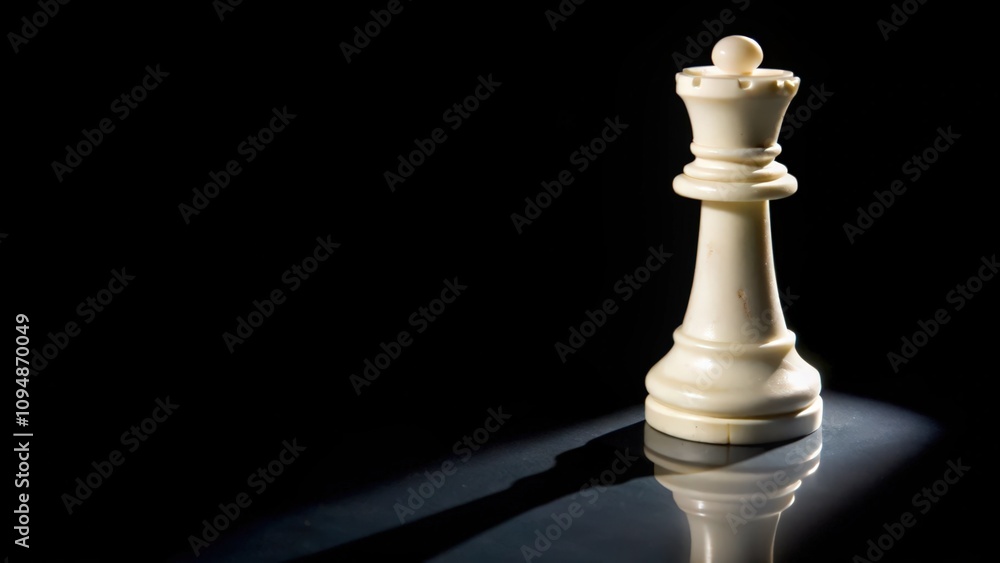 A White Chess Queen Standing Alone in the Spotlight A White Chess Queen Standing Alone in the Spotlight