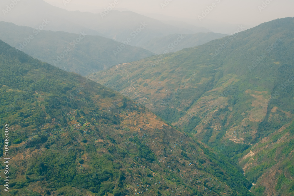 Fototapeta premium Aerial view of Bhedetar hill station in Dhankuta, Nepal.