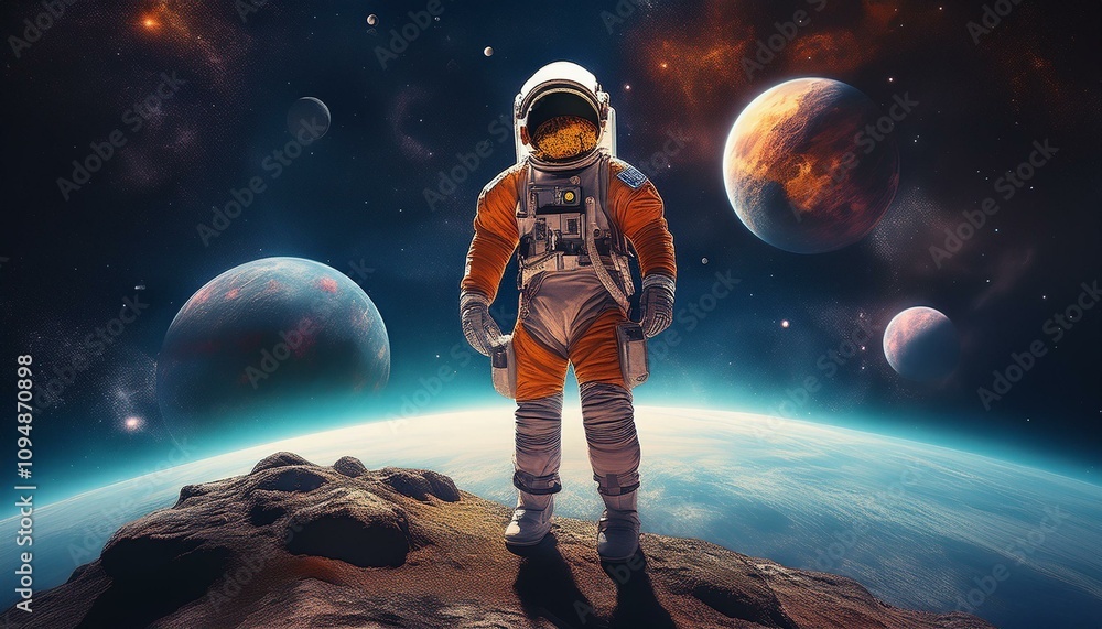 Spaceman and planet, human in space concept Spaceman and planet, human in space concept