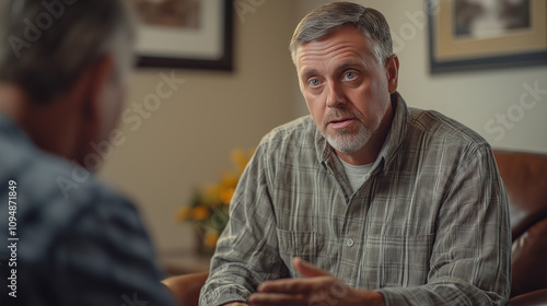 Wallpaper Mural Therapy session with engaged middle-aged man having a serious discussion in a cozy setting with copy space Torontodigital.ca