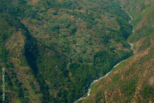 Aerial view of Bhedetar hill station in Dhankuta, Nepal. photo