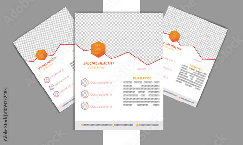 Brochure template layout design. Flyer design  cover, modern layout, annual report, poster , flyer in A4. Corporate carve shapes foody flyer template catalog design with gradient colors and shadow. 