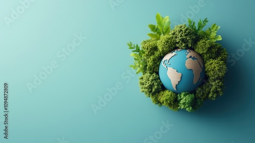 A Vibrant Earth Surrounded by Lush Greenery Signifying Environmental Awareness and Sustainable Living, Perfect for Eco-friendly Themes and Projects