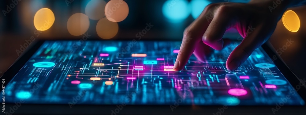 Obraz premium Interactive Flowchart on Digital Tablet Screen