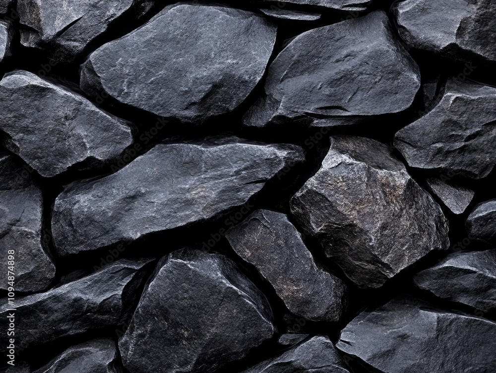 A black stone wall is shown in a close up view A black stone wall is shown in a close up view