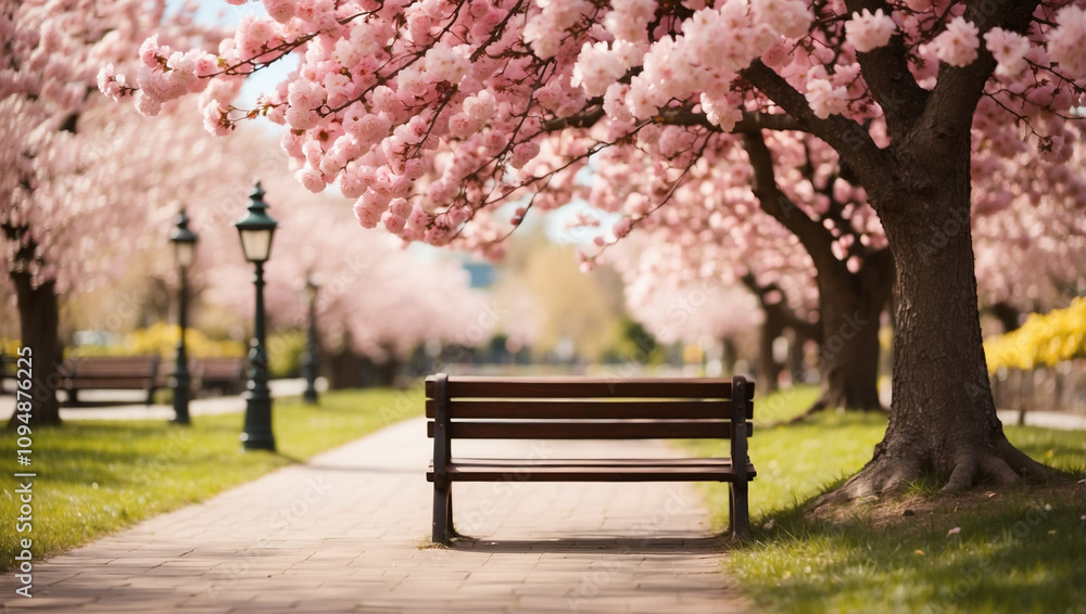 A Park Bench Under a Blooming Cherry Tree A Park Bench Under a Blooming Cherry Tree