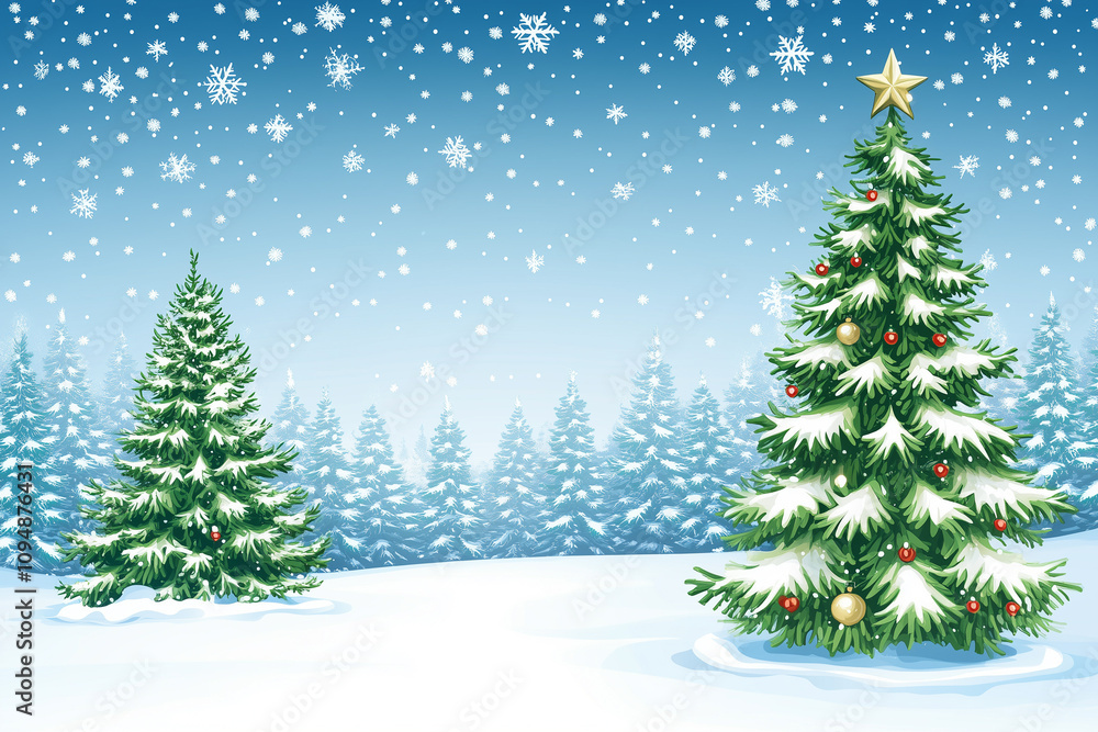 Fototapeta premium Winter Snowy Illustration Background