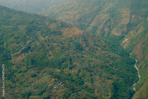 Aerial view of Bhedetar hill station in Dhankuta, Nepal. photo