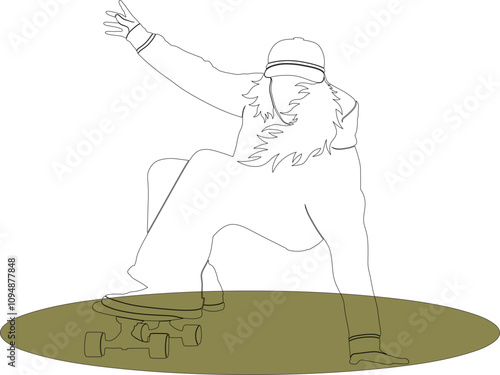 Dynamic Skateboarder in Motion: Showing Energy and Style, Flowing Freely and Adding Style to Graceful Maneuvers. illustration design image ideas