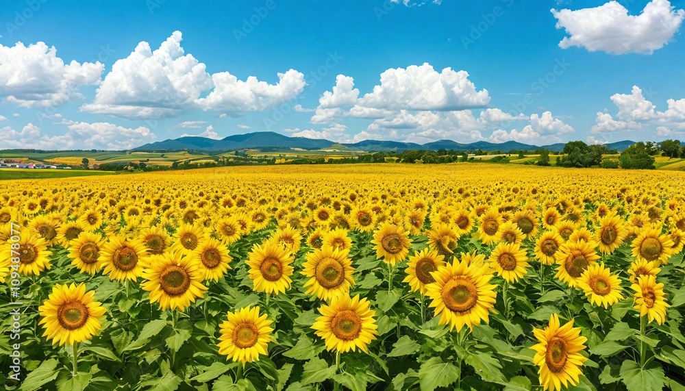 Obraz premium A field of sunflowers under a vivid blue sky.
