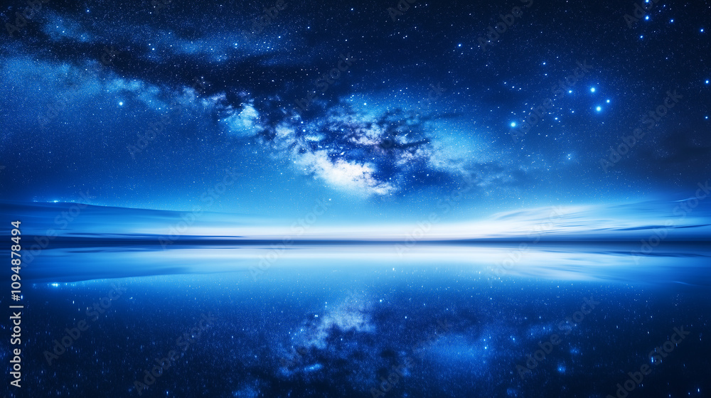 Fototapeta premium Magnificent Milky Way Galaxy Over Water Surface, Night Sky Background