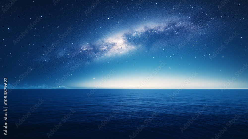 Fototapeta premium Magnificent Milky Way Galaxy Over Water Surface, Night Sky Background