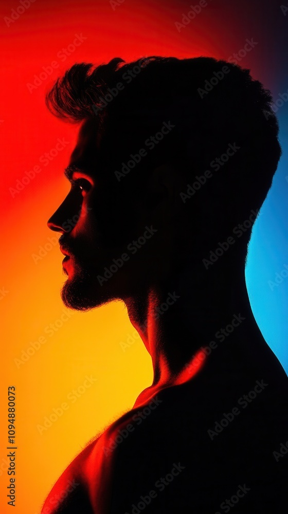 A portrait of a man half in shadow, with contrasting vibrant and muted colors on either side, captured from a closeup angle, symbolizing duality and the complexity of human nature A portrait of a man half in shadow, with contrasting vibrant and muted colors on either side, captured from a closeup angle, symbolizing duality and the complexity of human nature