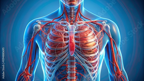 Detailed Human Anatomy Illustration Depicting Circulatory System and Organs in Vibrant Colors with Luminous Background for Educational and Informational Purposes