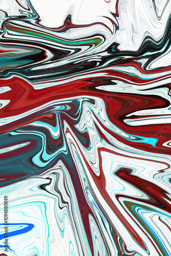 Abstract red and white liquid wallpaper. Texture imitating moving blood and milk or painting with running details. 3D rendering background for graphic design, banner, illustration and poster.