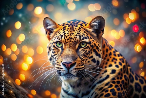 Captivating Leopard Illustration in a Dreamy Bokeh Effect, Perfect for Nature Lovers Seeking Unique and Artistic Wildlife Imagery with a Touch of Enchantment photo