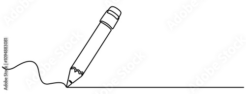 Pencil vector illustration with continuous one single line drawing isolated on white background. pencil sketch , line drawing style on white background, vector design. Pencil Continuous Line Art 