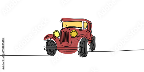Continuous one line of retro car in silhouette on a white background. Linear stylized.Minimalist.