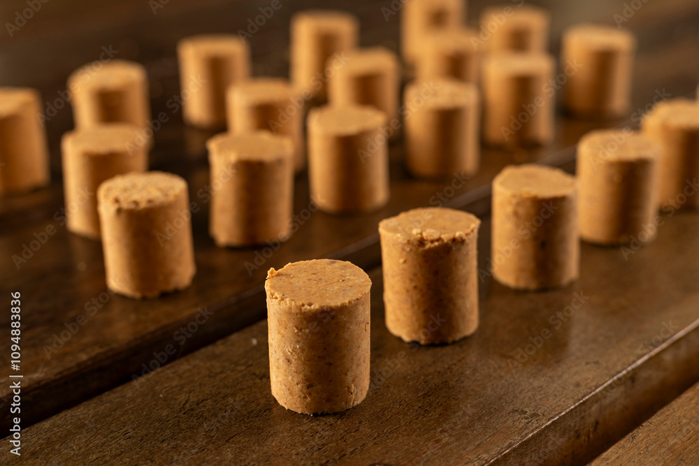 Sweet Brazilian Peanut Called Paçoca on a wooden desk Sweet Brazilian Peanut Called Paçoca on a wooden desk