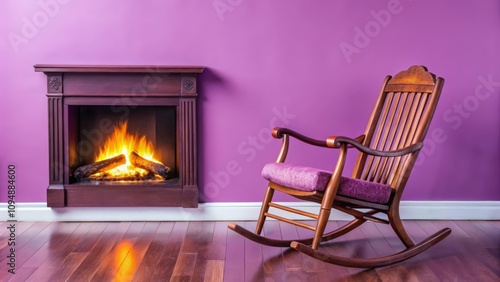 Rocking Chair Near Fireplace with Purple Walls photo