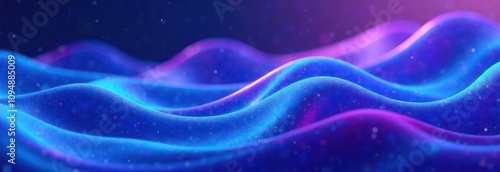 banner illustration of vibrant liquid waves in smooth motion, blending blue and purple tones, creating futuristic abstract background, glowing effects and soft textures