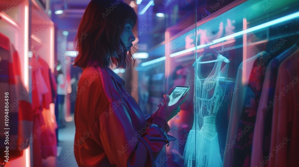 Futuristic AR shopping settings with hologram. Digital shopping concept. Futuristic AR shopping settings with hologram. Digital shopping concept.