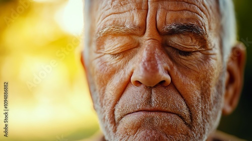 Close-up Portrait of an Elderly Man with a Warm, Golden Light in the Background.. AI Generated