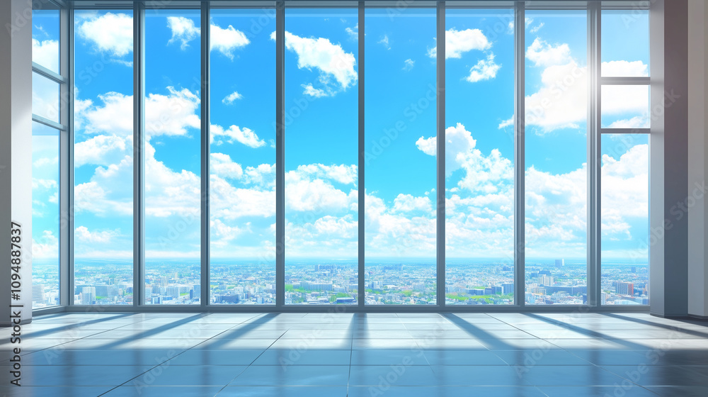 Bright and Spacious Modern Urban Office with Glass Windows Background Bright and Spacious Modern Urban Office with Glass Windows Background