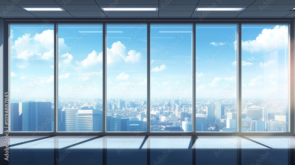 Fototapeta premium Bright and Spacious Modern Urban Office with Glass Windows Background
