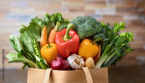 A paper bag overflowing with fresh, vibrant vegetables, a healthy and delicious harvest photo