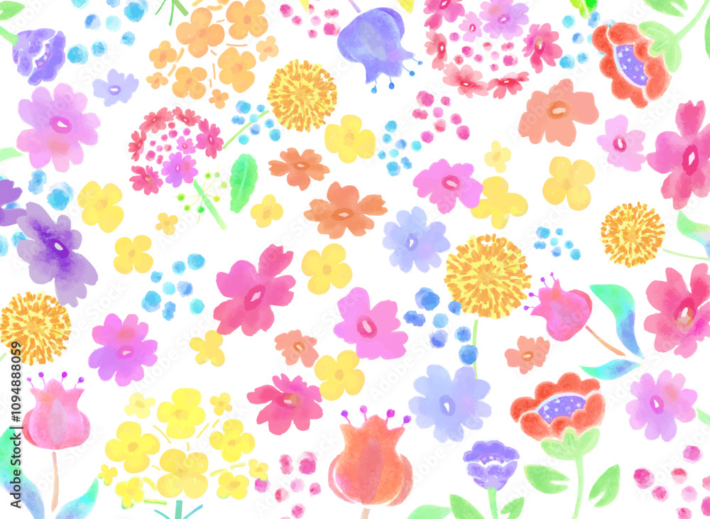 Fototapeta premium 水彩画タッチのパステル花柄ベクターイラスト