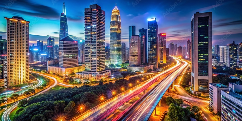 Captivating Long Exposure View of Guomao CBD Buildings from Flyover at Night - Stunning Urban Landscape with Vibrant City Lights and Modern Architecture Captivating Long Exposure View of Guomao CBD Buildings from Flyover at Night - Stunning Urban Landscape with Vibrant City Lights and Modern Architecture