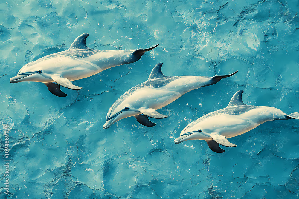 On a pastel blue background, small silhouettes of dolphins are arranged in a pattern On a pastel blue background, small silhouettes of dolphins are arranged in a pattern