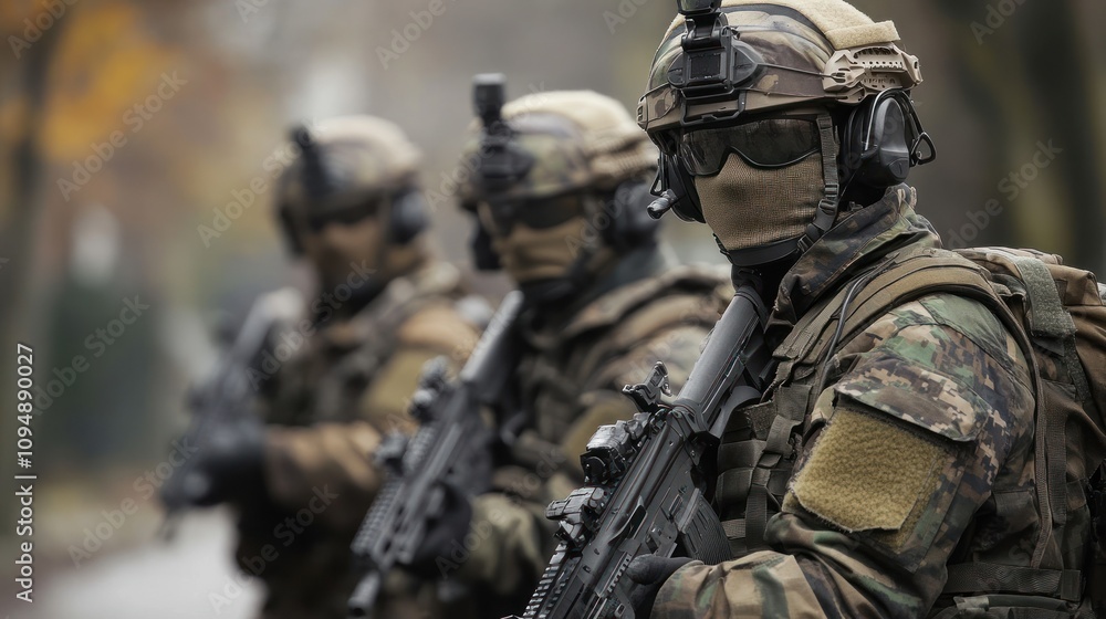 Tactical Soldiers Equipped for Mission in Urban Setting Tactical Soldiers Equipped for Mission in Urban Setting