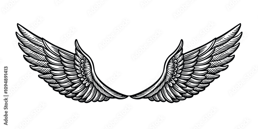 Obraz premium Angel wing vintage woodcut engraving style hand drawn vector illustration