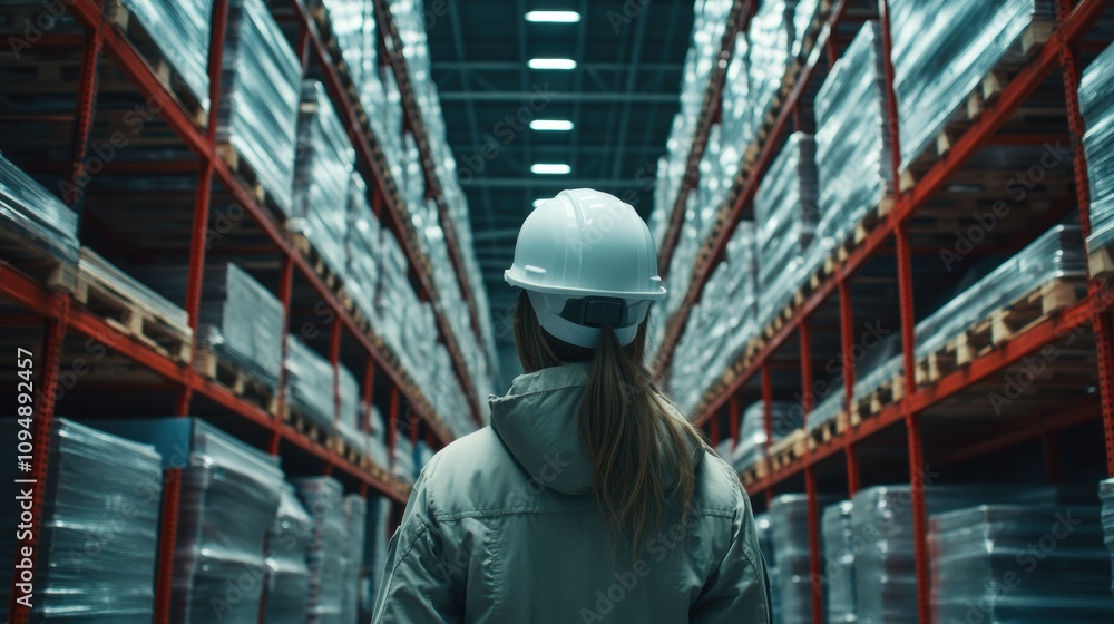 Worker working in warehouse with store inventory. Worker working in warehouse with store inventory.
