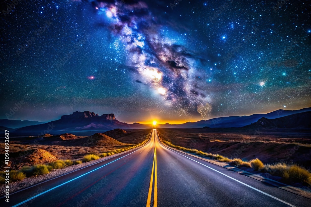 Captivating Low Light Photography of Route 95: Serene Nighttime Journey Through Luminous Highway Scenes with Starry Sky and Glowing Road Signs Captivating Low Light Photography of Route 95: Serene Nighttime Journey Through Luminous Highway Scenes with Starry Sky and Glowing Road Signs