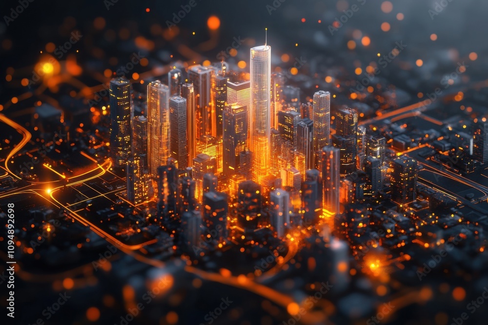 3D Isometric View of Vibrant Skyscrapers 3D Isometric View of Vibrant Skyscrapers