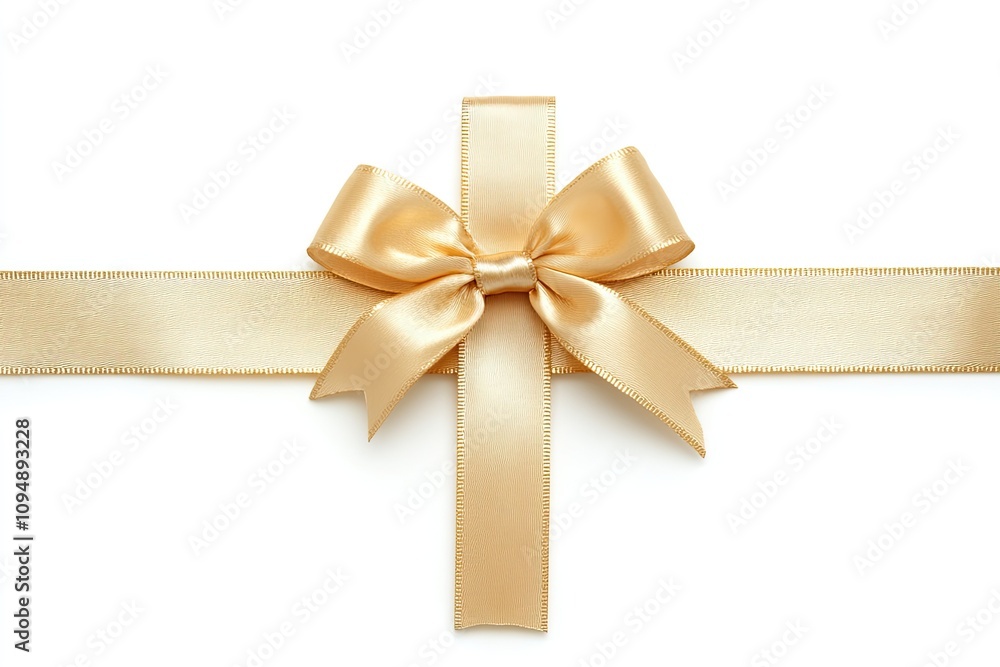 cross thin gold ribbon with bow, isolated on white cross thin gold ribbon with bow, isolated on white