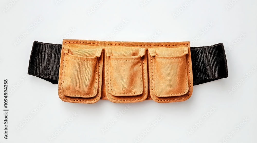 A functional tool belt featuring three pockets, ideal for crafts and DIY projects. A functional tool belt featuring three pockets, ideal for crafts and DIY projects.
