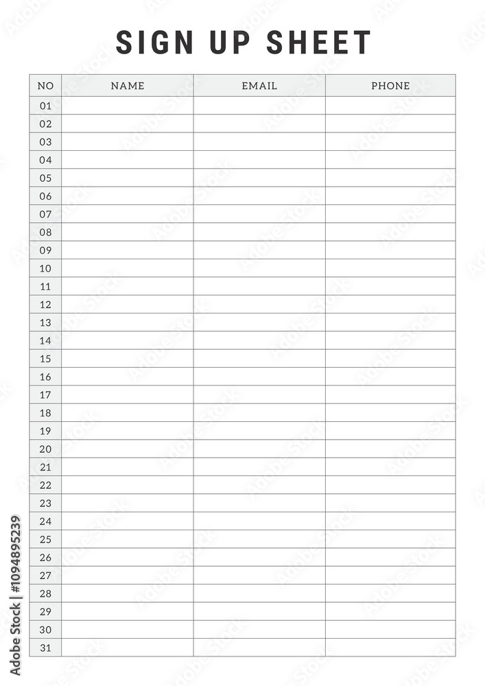Sign Up sheets black and white page Sign Up sheets black and white page