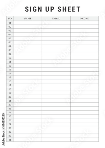 фотографія Sign Up sheets black and white page