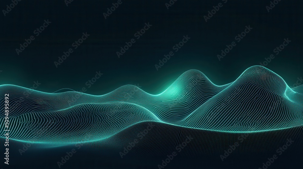 Abstract digital landscape with glowing lines and waves. Abstract digital landscape with glowing lines and waves.