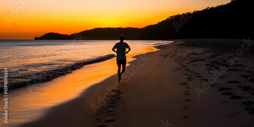 Man running on a beach at sunrise for mental health awareness and physical well-being