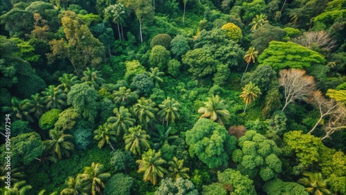 Aerial View of Lush Green Tropical Rainforest Canopy